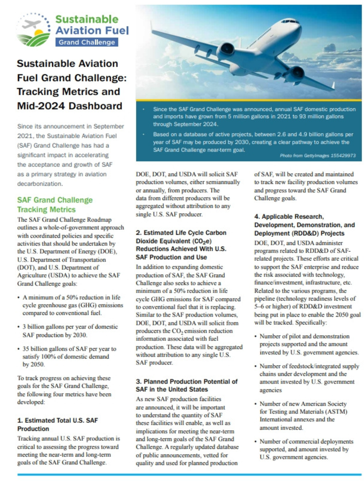 Sustainable Aviation Fuel Grand Challenge Metrics